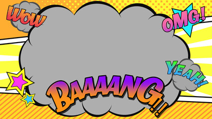 コミック調のカラフルな背景　
雲のフレーム有りバージョン