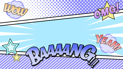 コミック調のカラフルな背景　
雲のフレーム無しバージョン