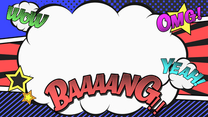 コミック調のカラフルな背景　
雲のフレーム有りバージョン