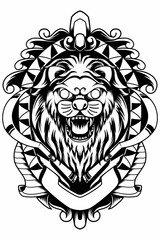 Illustration of Singo Ulung Bondowoso dance in black and white style