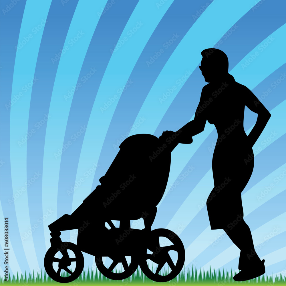 Aufkleber an image of a parent jogging with stroller.