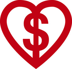 The dollar sign, inscribed into the heart.