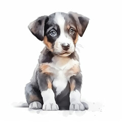 Illustration Adorable Puppy in Cartoon Watercolor Style