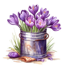 Beautiful Watercolor Crocuses Flowers. Creative Artistic Illustration