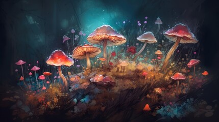 Fototapeta na wymiar magic mushroom in the rain