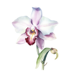 Fototapeta na wymiar Orchid Flower Watercolor Illustration, Isolated on White Background. Hand Drawn. Floral Artwork, Botanical Painting, Nature Design.