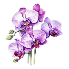 Fototapeta na wymiar Orchid Flower Watercolor Illustration, Isolated on White Background. Hand Drawn. Floral Artwork, Botanical Painting, Nature Design.