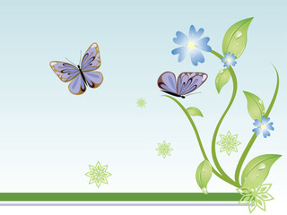 vector eps10 illustration of butterflies on a colorful floral background
