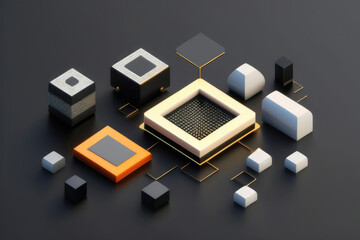 abstract background of geometric shapes, chips and processors. ai illustration generated