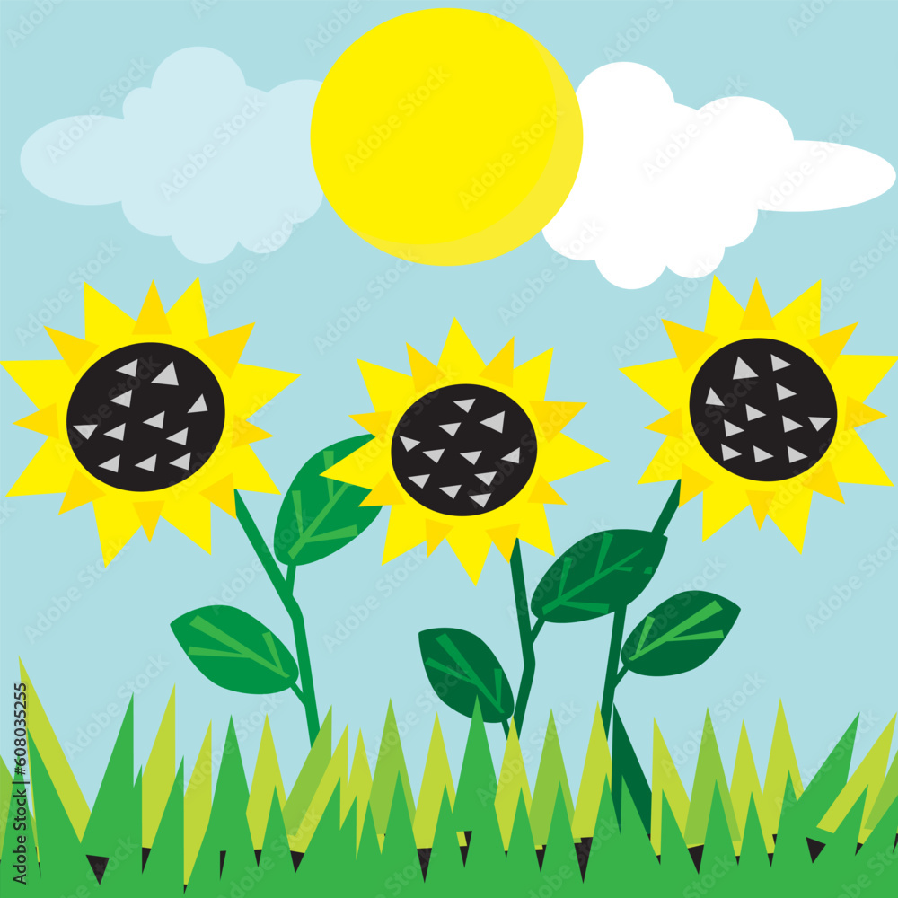 Poster vector meadow card. all objects are separated.