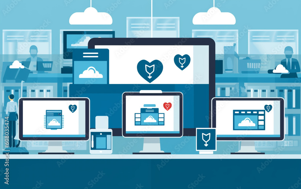 Poster endpoint security protection - multiple devices protected, featuring a blue and white color scheme, 