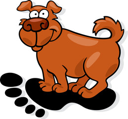 Cartoon illustration of dog in big human footprint