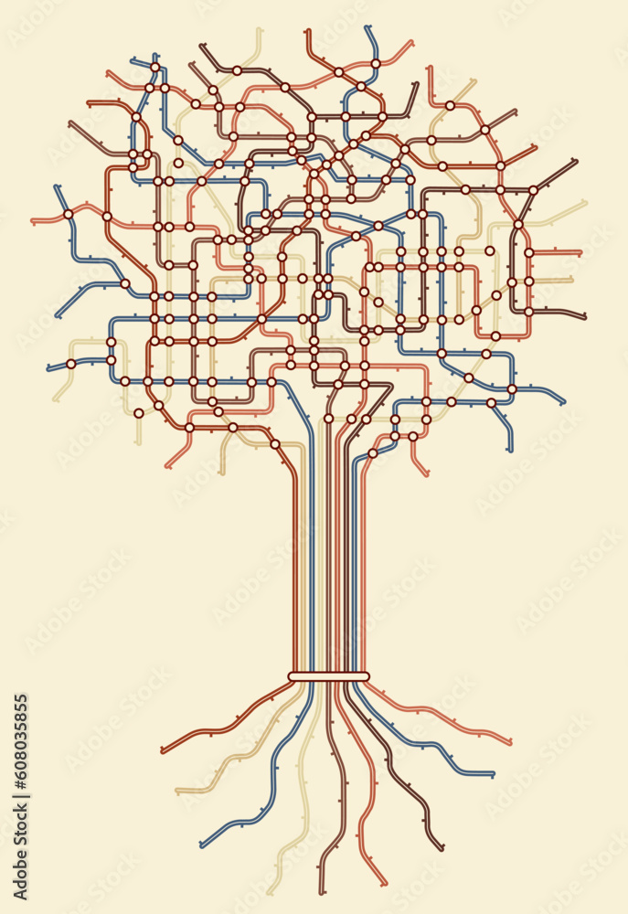 Poster editable vector subway map in shape of a tree