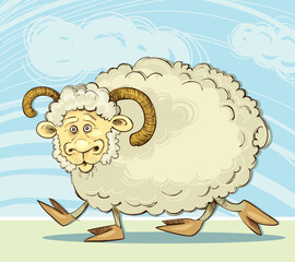 Illustration of funny surprised ram