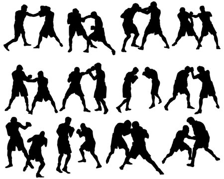 Set of different boxing silhouettes. Vector illustration.