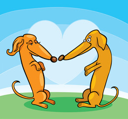 Illustration of Dachshund Dogs in Love