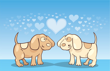 Cartoon vector illustration of puppies in love