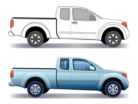 White land vehicle - pick-up truck - colored and layout