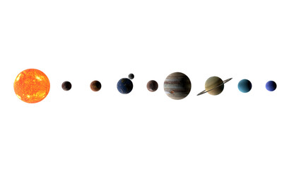 カットアウトされた直列した太陽系の3Dイラストレーション