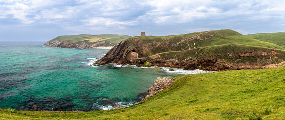 Panoramic view of the cove of Santa Justa, Ubiarco, Cantabria, Spain
