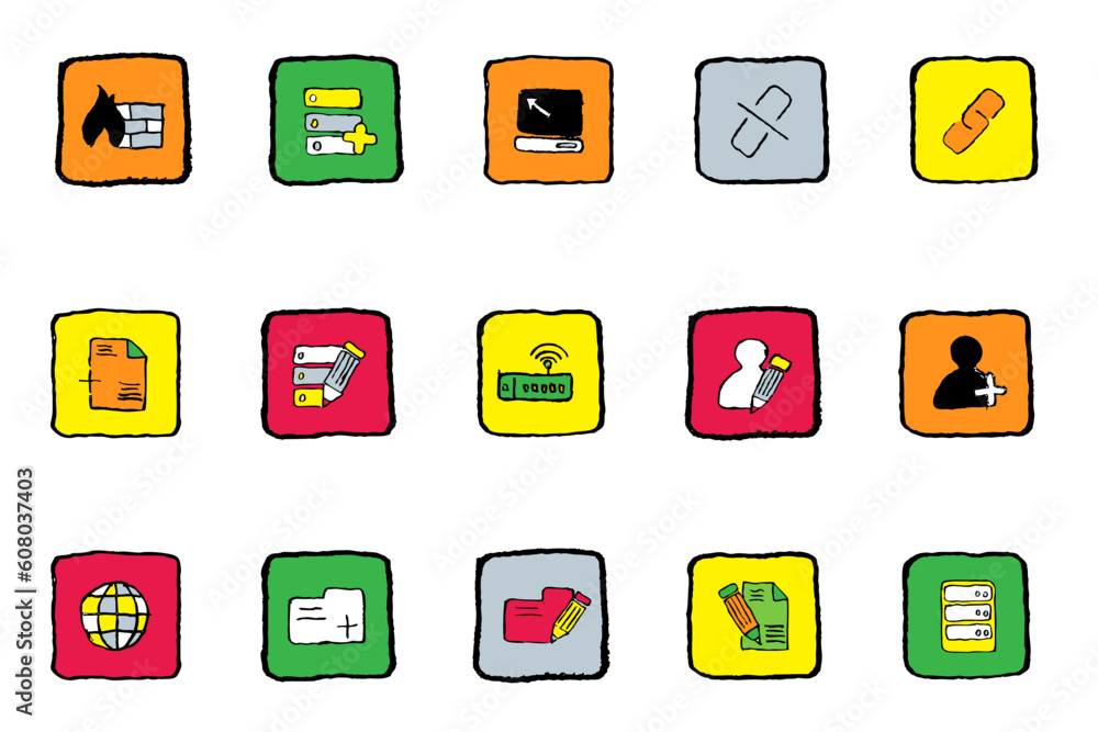 Poster database and network icons bright colors