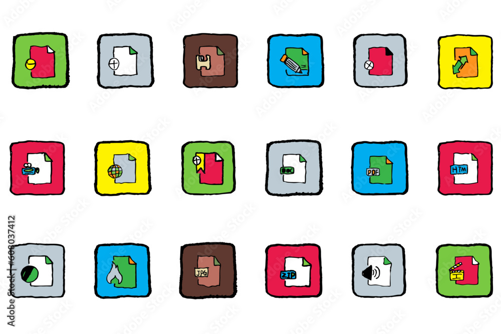 Poster document and file formats icons bright colors