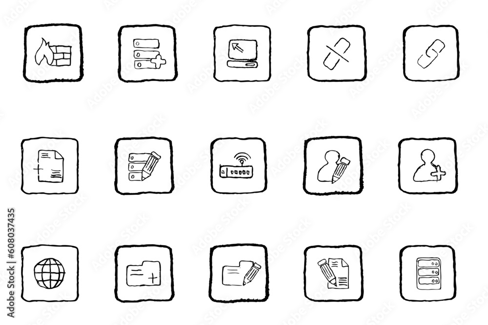 Aufkleber database and network icons grunge line