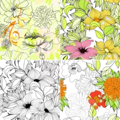 Fotobehang Set of floral seamless background © Designpics