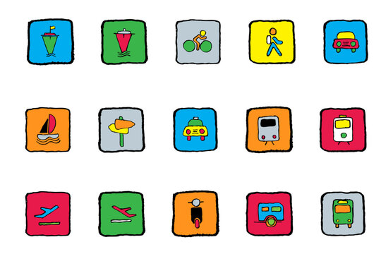 Transportation and Vehicle icons Bright colors