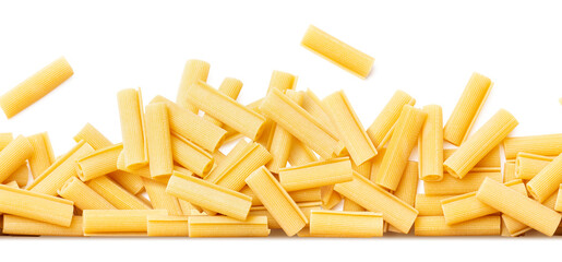 seamless tiling pasta border made of scattered uncooked Italian "papiri" rolled noodles isolated over a transparent background, cut-out vegetarian diet / food design element, PNG