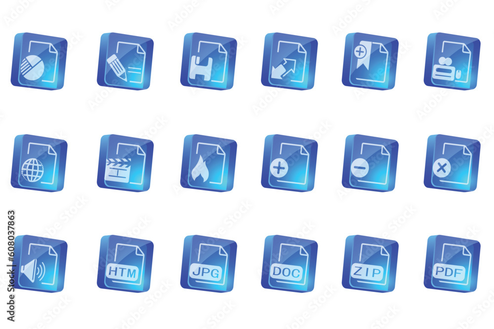 Poster document and file formats icons blue transparent box series