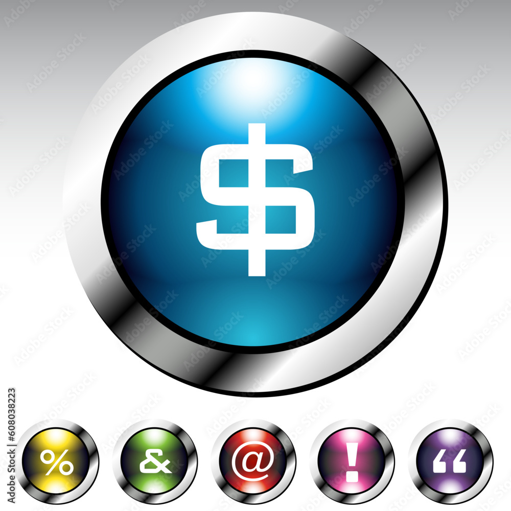 Poster an image of a symbol glossy button metallic set.
