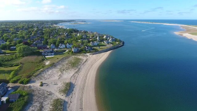 Aerial of Sea Wall on the Coast at Chatham, Cape Cod in New England