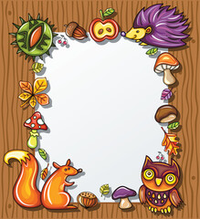 Autumnal wooden frame with natural design elements