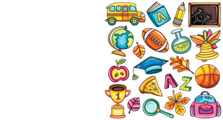 Vector set of colorful school design elements, isolated on white background.