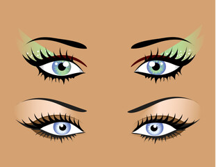 Eyes with make-up vector illustration set