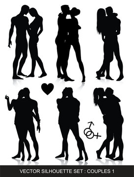 Vector silhouette set of romantic couples