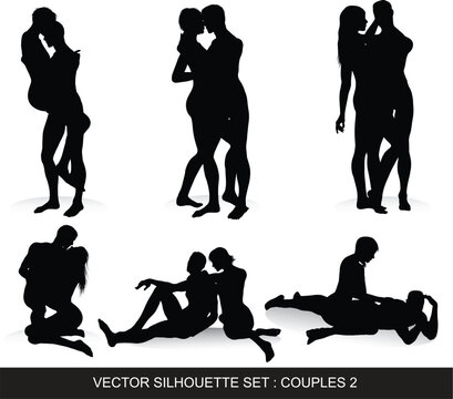 Vector silhouette set of romantic couples
