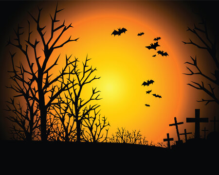 halloween invitation or background with spooky castle and bats