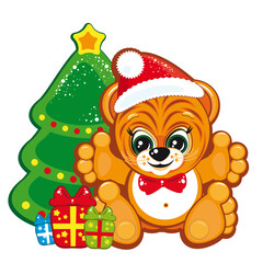 Tiger in the Santa hat with presents