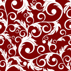 Seamless pattern from  white abstract plants on a red background   (can be repeated and scaled in any size)