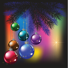 Christmas tree and balls on a colored background