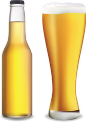 Beer bottle and glass. Vector illustration. Contains mesh.