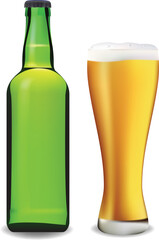 Beer bottle and glass. Vector illustration. Contains mesh.