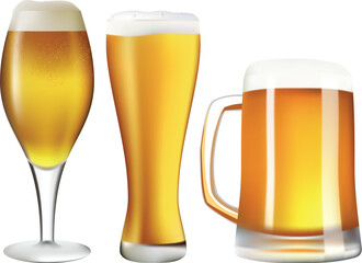 Three beer pints. Vector illustration. Contains mesh.
