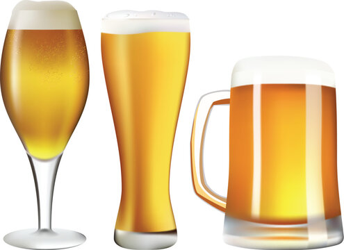 Three beer pints. Vector illustration. Contains mesh.