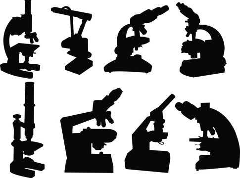 collection of microscope silhouette - vector