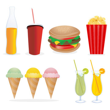 illustration of junk foods on isolated background