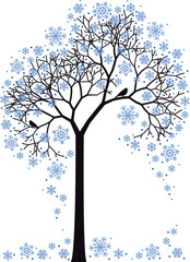 beautiful winter tree with snowflakes, vector background