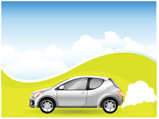Fototapeta na wymiar Alternative Energy car on the Cloudscape background